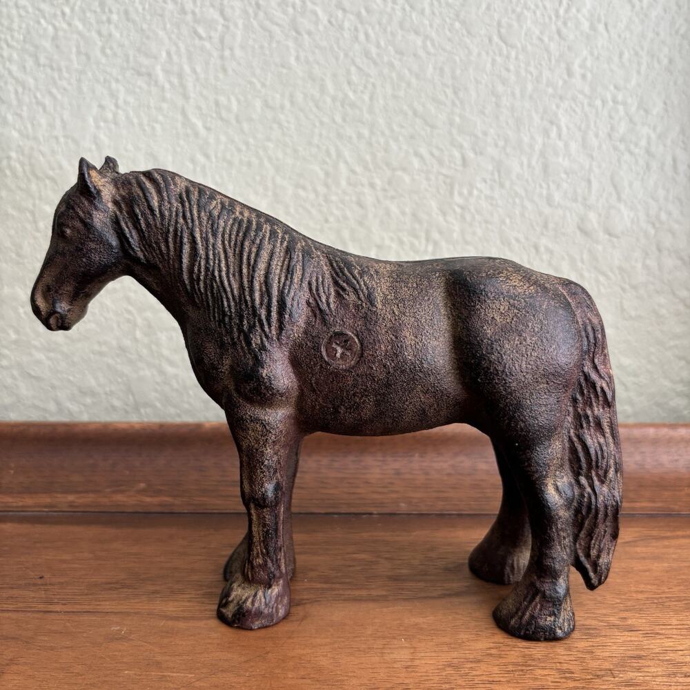 Vintage Cast Iron Clydesdale Draft Horse Figurine Heavy Equestrian